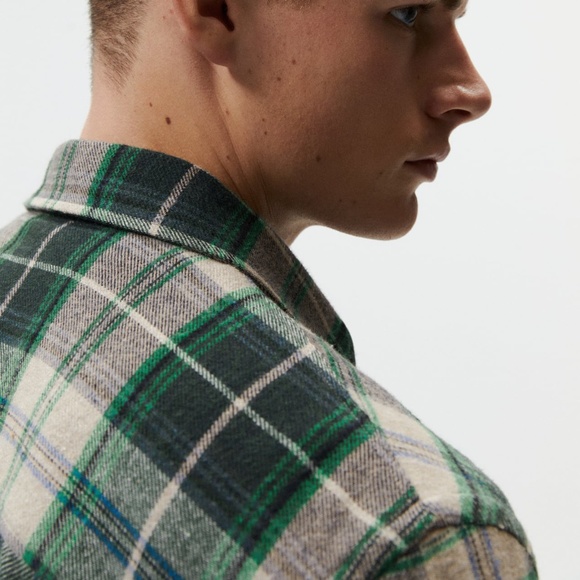 NWT MEN'S ZARA GREEN PLAID FLANNEL SHIRT - Picture 4 of 8